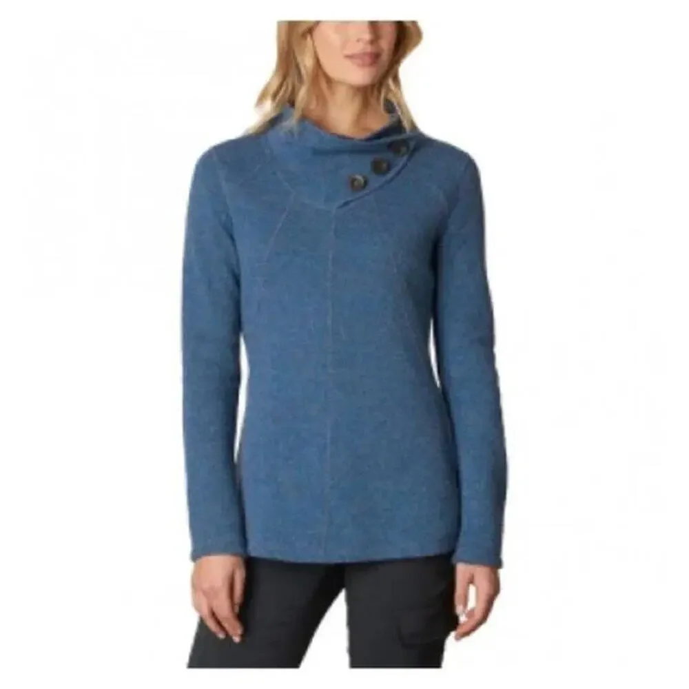 Prana Women's Ebba Sweater Waffle Knit Wool Blend Cowl Neck in Blue